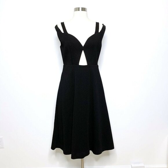 Carven Dress Women 38 US 6 Black Mid Cutout Cold S‎